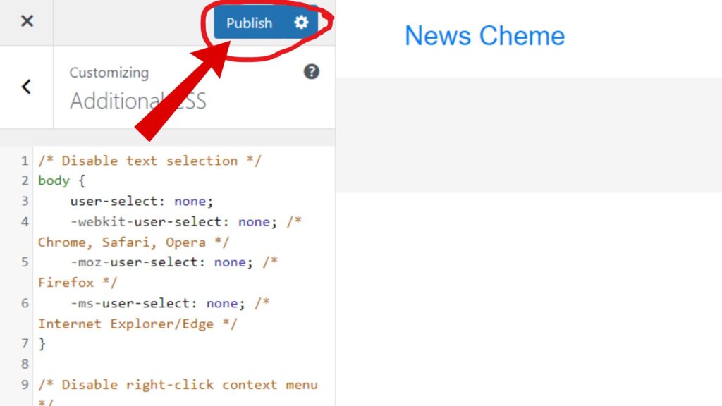 Paste the css code and publish